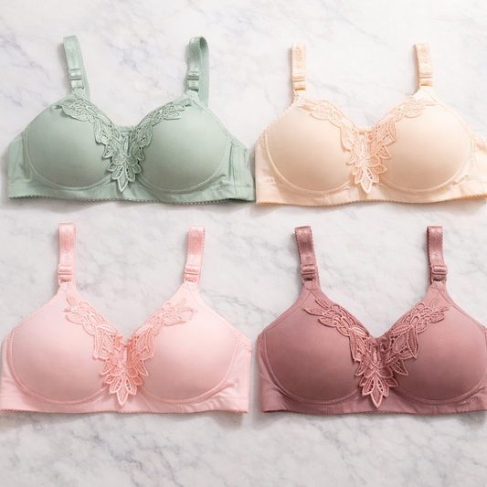 Mid Flower Style Premium Padded Comfort Bra – Soft Nylon Seamless Daily Underwire Lingerie, Random Color - Size 36