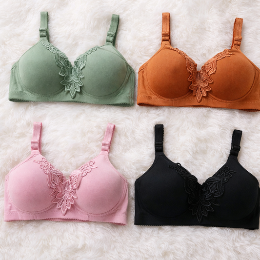 Mid Flower Style Premium Padded Comfort Bra – Soft Nylon Seamless Daily Underwire Lingerie, Random Color - Size 36