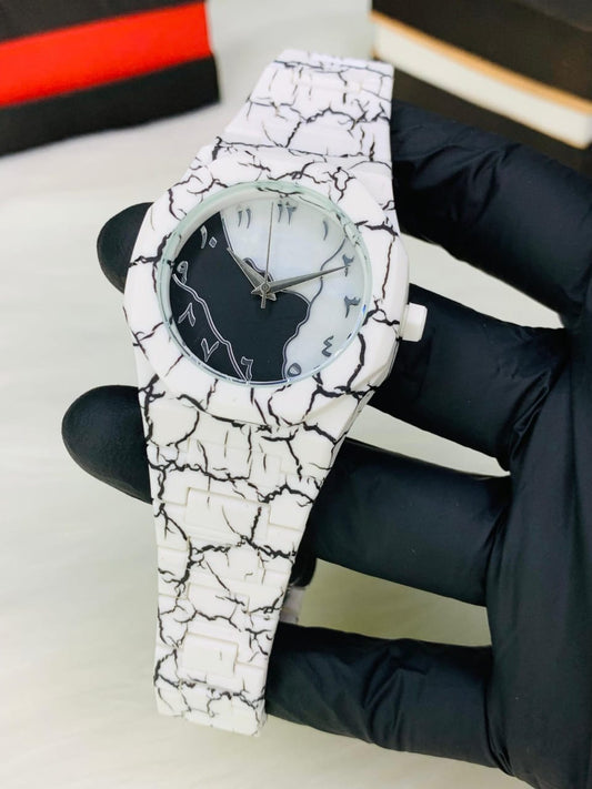 New Arrival Arabic Aura White Marble Edition Watch for Men & Women – Premium Quartz Analog Wrist Watch with Unique Marble Strap