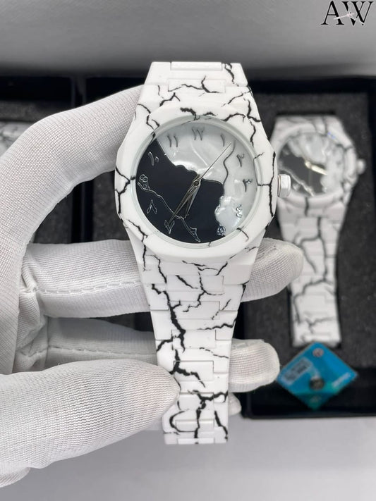 New Arrival Arabic Aura White Marble Edition Watch for Men & Women – Premium Quartz Analog Wrist Watch with Unique Marble Strap