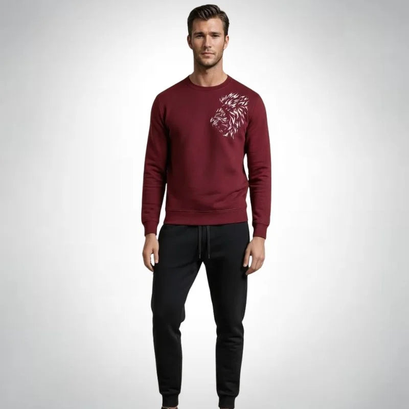 LION Printed Maroon  Tracksuit Sweatshirt & Trouser  | Warm & Comfortable Winter Wear | Large
