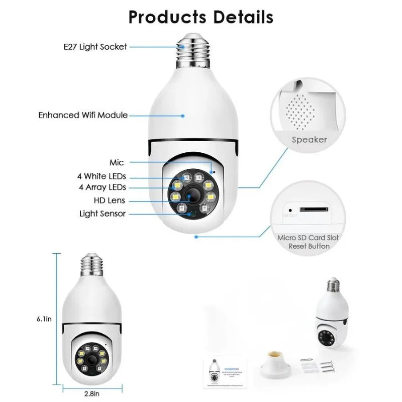 Speed-X Bulb Camera 1080P WiFi 360° Panoramic Security Camera | Night Vision & Two-Way Audio